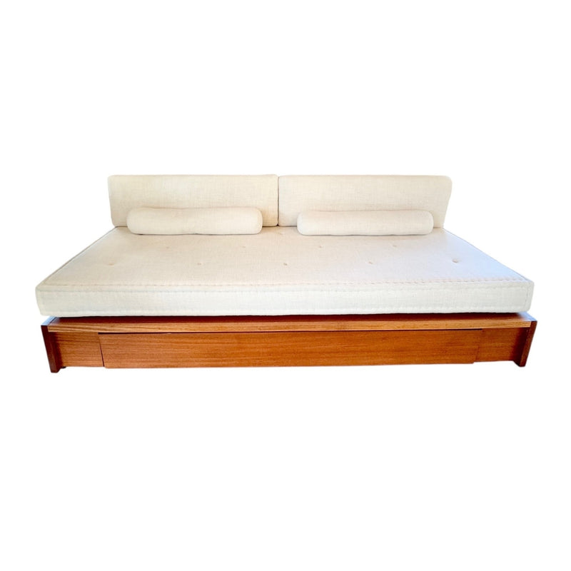 Custom Maharam Upholstered Daybed on Wood Base w/ Pullout Trundle