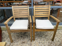 Pair of Teak Outdoor Dining Chair w/ White Cushions