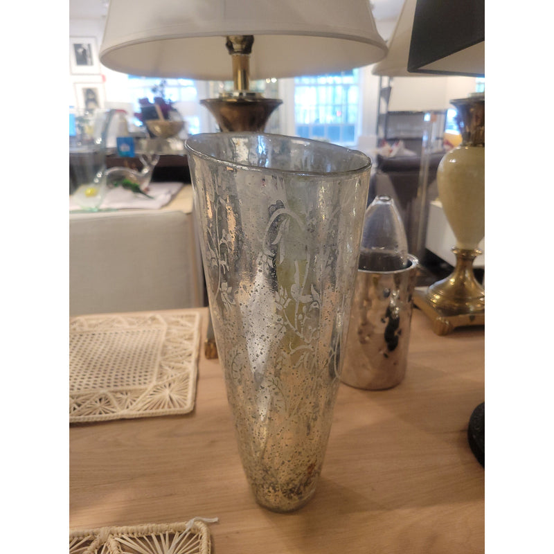 Tall Mercury Glass Etched Vase
