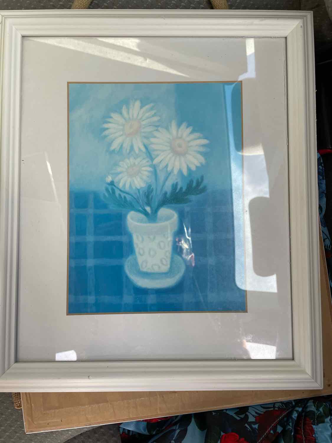SET of 3 Blue Floral Prints in Frames