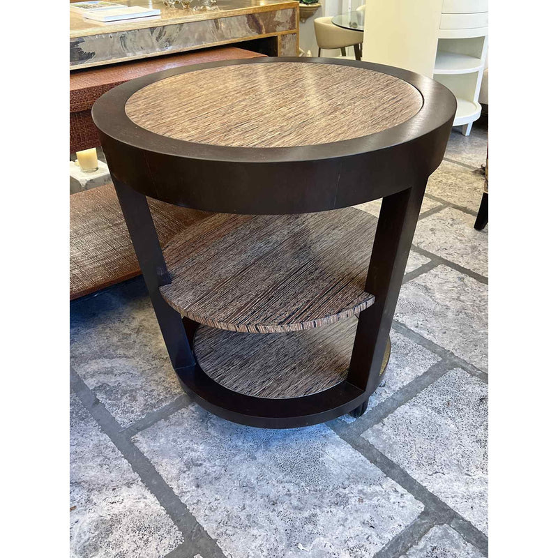 Michael German DeMille Dark Wood Tier Side Table with Texture Design & Drawer