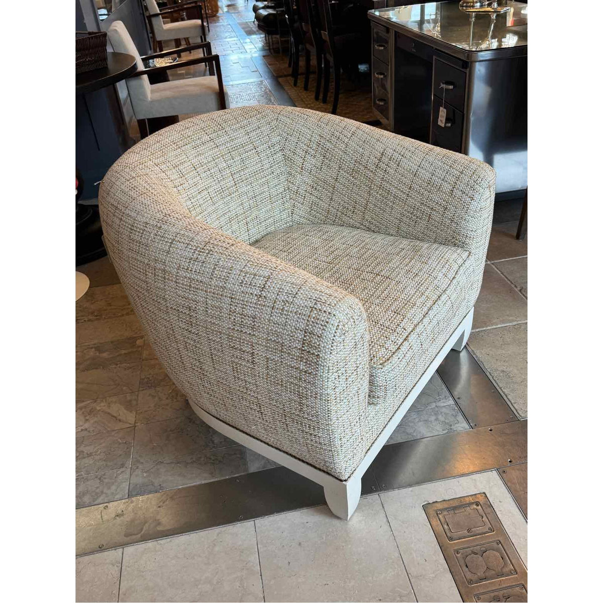 Mint / Beige Weave Club Chair w/ Nailhead White Wood Base