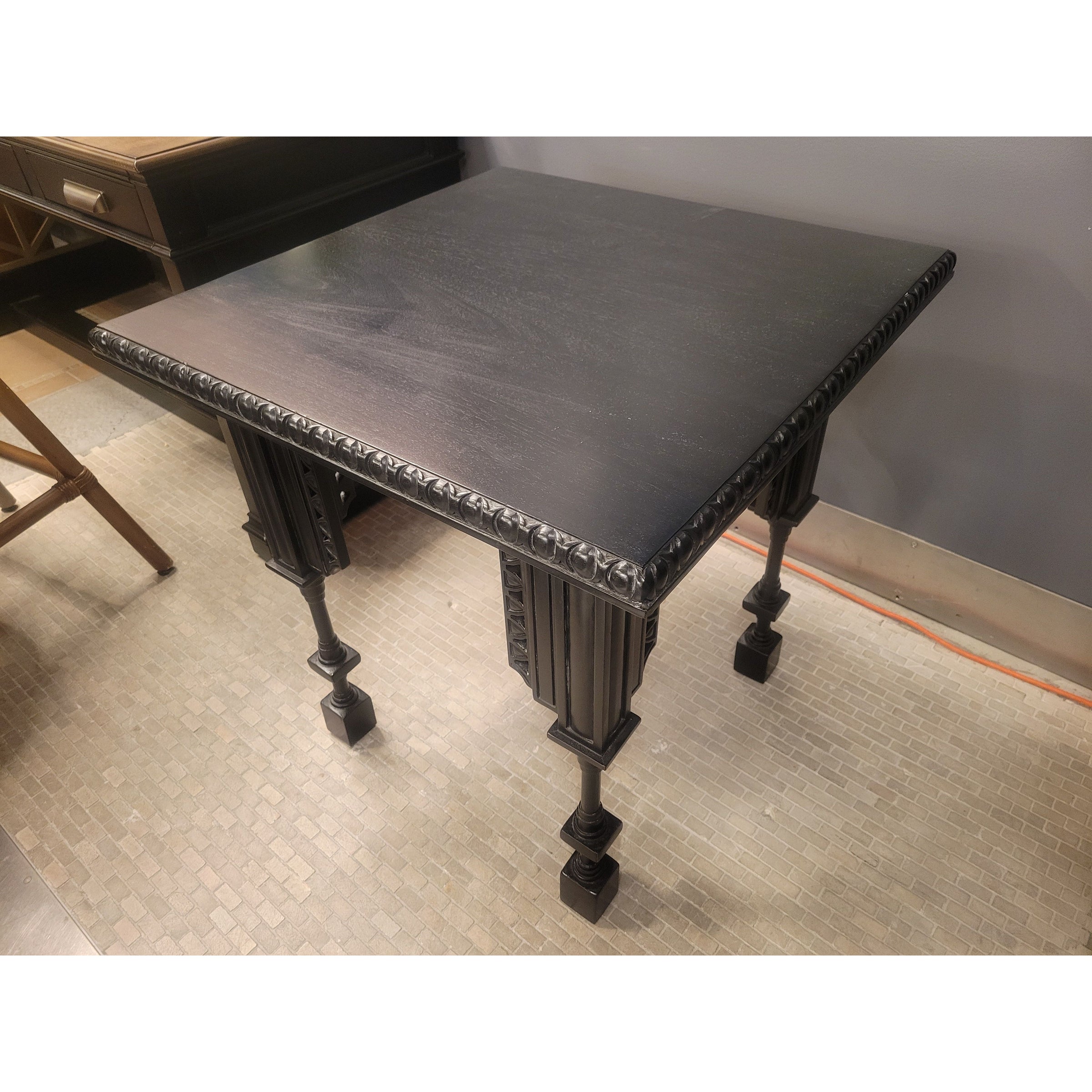 Black Wood Gothic Revival Square Table by Noir