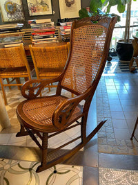 Vintage Wood Cane Back Rocking Chair