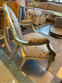 Silver & Brown Leather Oval Arm Chair by John Hutton for Donghia w/ Pillow