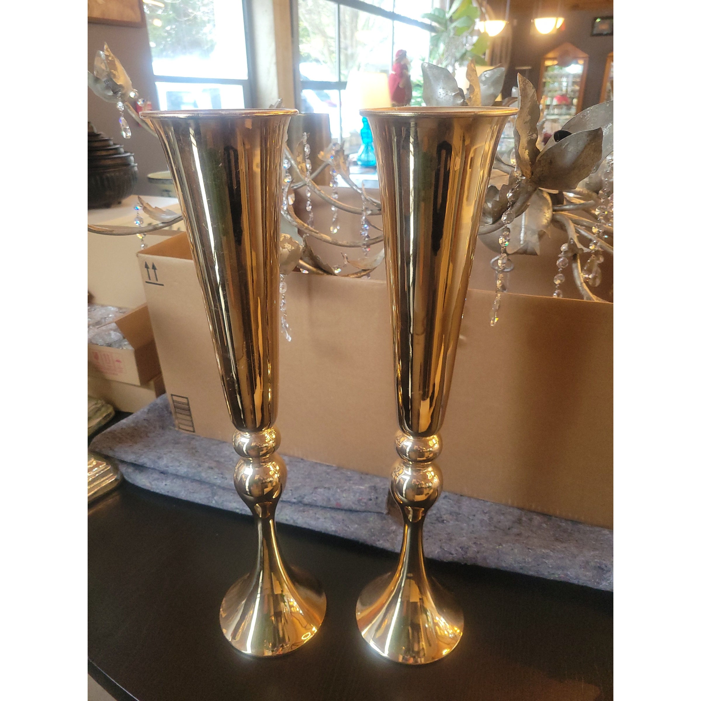 Pair of Rose Gold Trumpet Vases