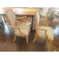 PAIR of Louis XVI Style Medallion Back Chairs w/ Sayagata Pattern Fabric (AS IS)