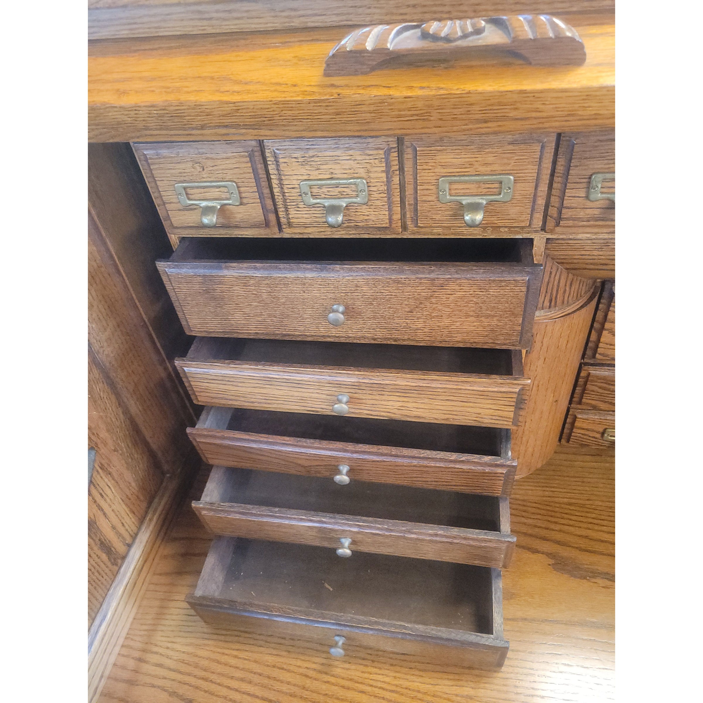 Early 20th C Edwardian Oak Roll Top Desk