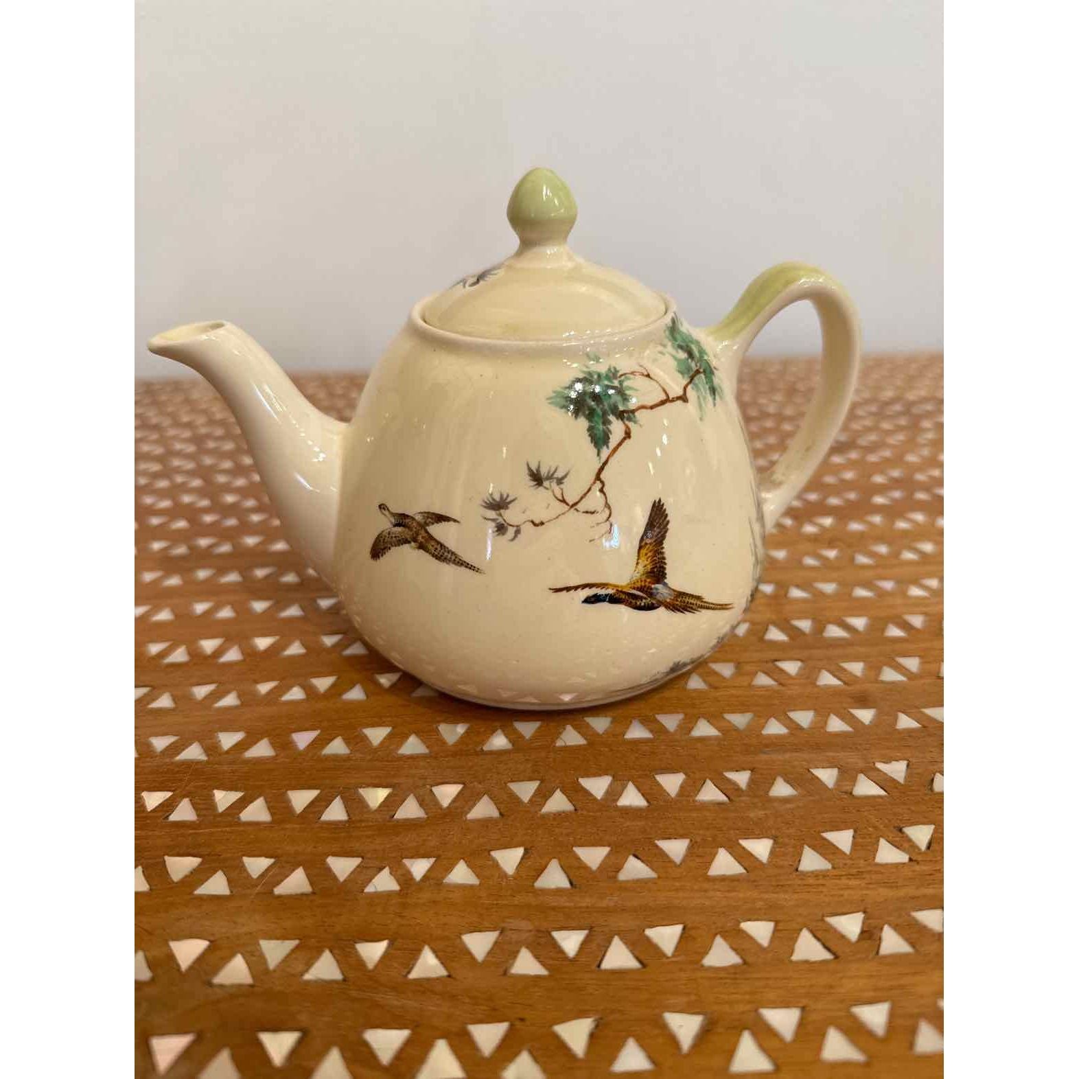 Small Antique English Royal Dalton Tea Pot w/Birds, 6.75L x 4"W x 4.5"H