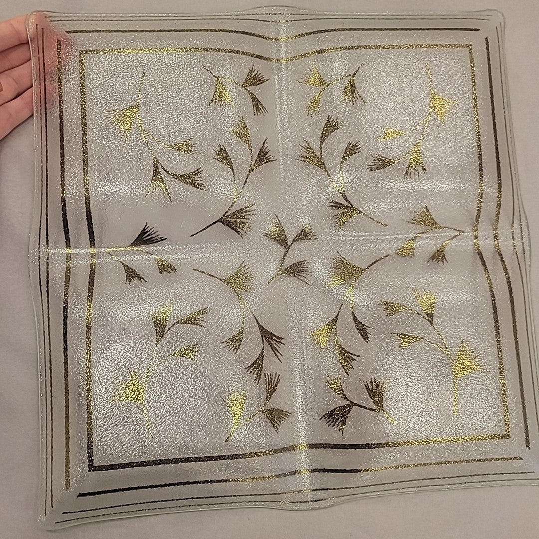 MCM Branches Gold Glass 4-Section Square Platter