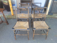 SET of 4 Antique Black Wood Hitchcock Chairs w/ Rush Seats (AS IS)