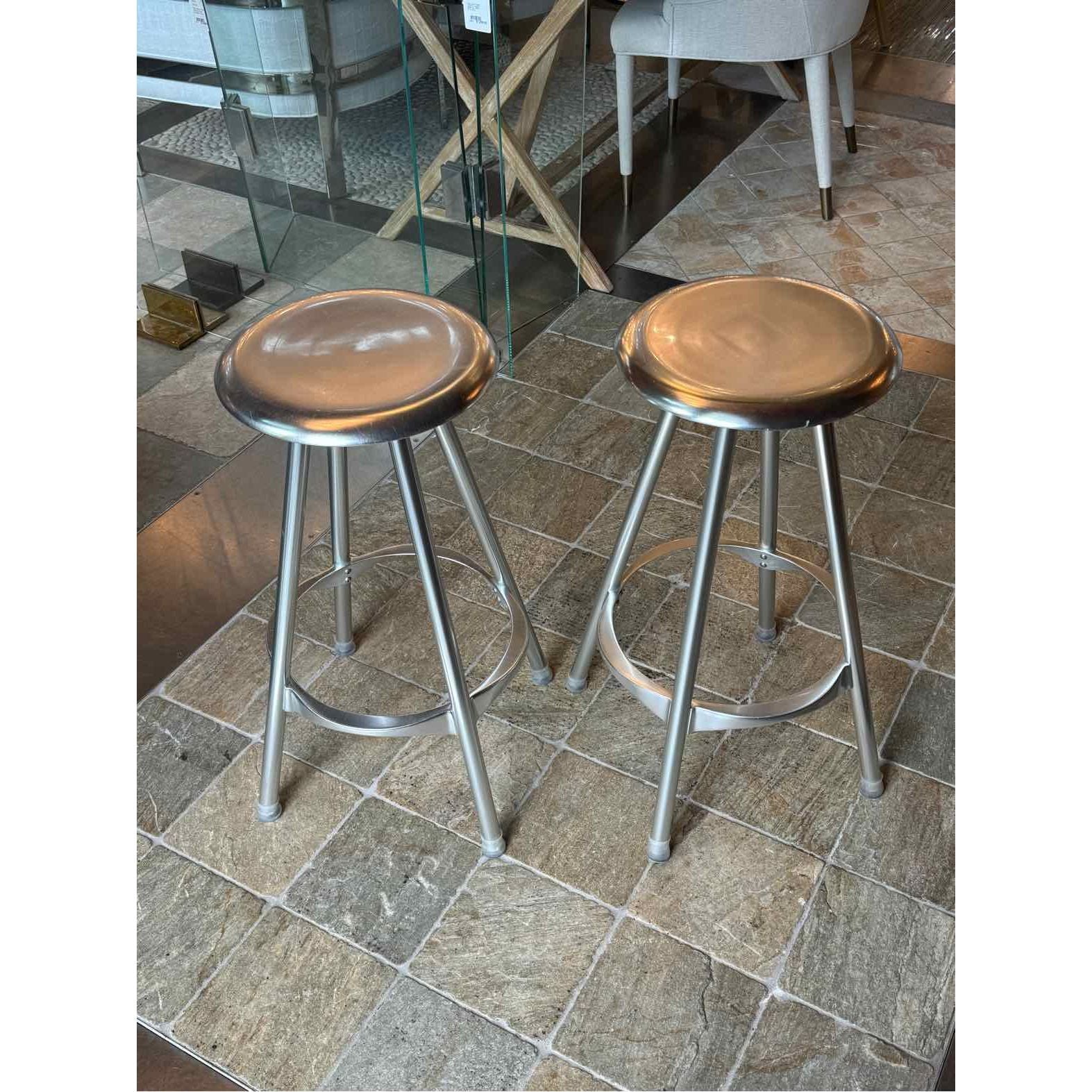 Pair of Silver Amat Twist Bar Stools by Knoll