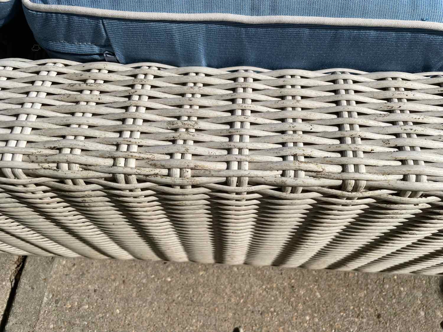 PAIR of White Wicker Chaise Lounges w/ Blue Cushions by Frontgate (AS IS)