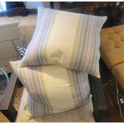 PAIR of Custom Multicolor Stripe on White Square Pillows