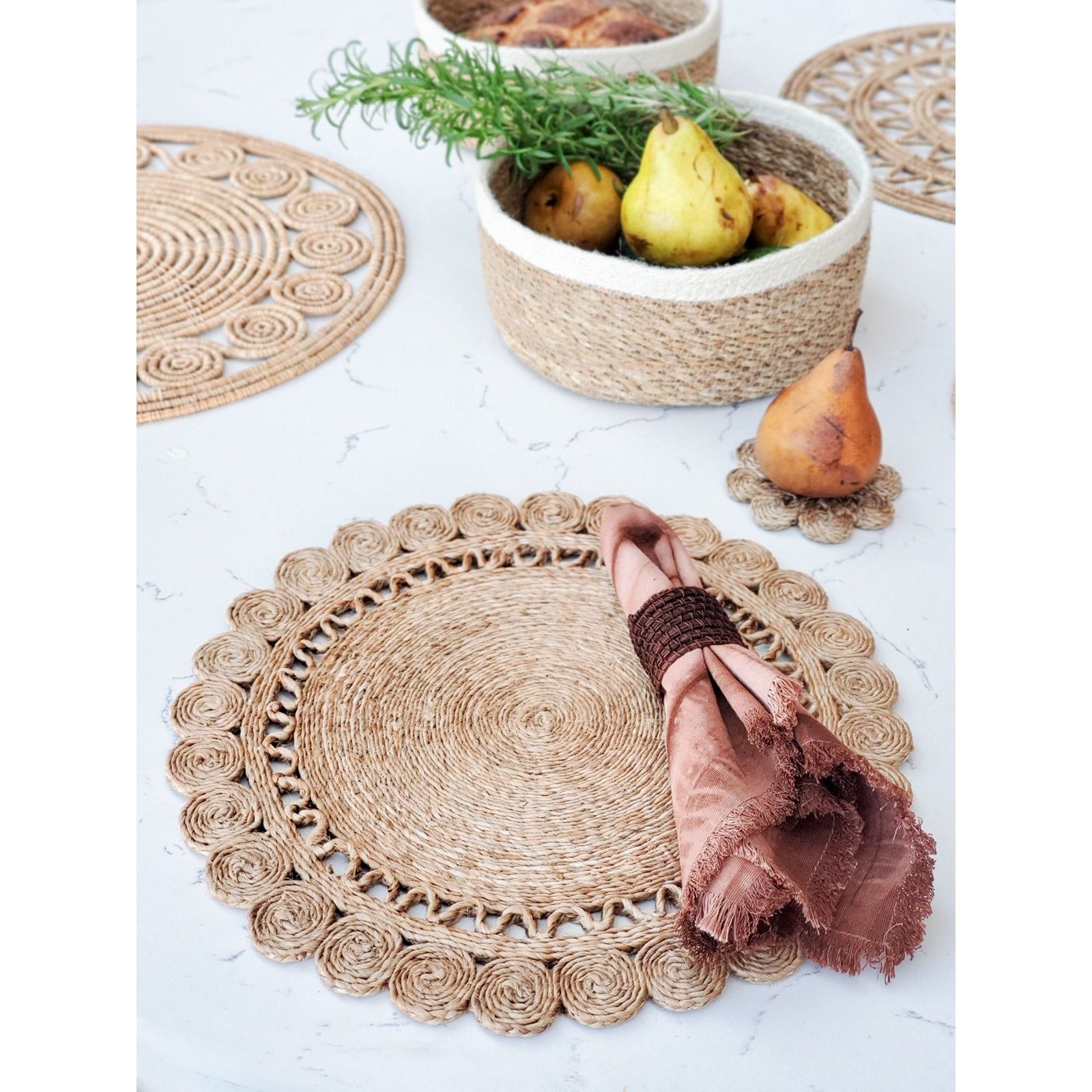 Jute Flower Placemat (Set of 2) - colletteconsignment.com