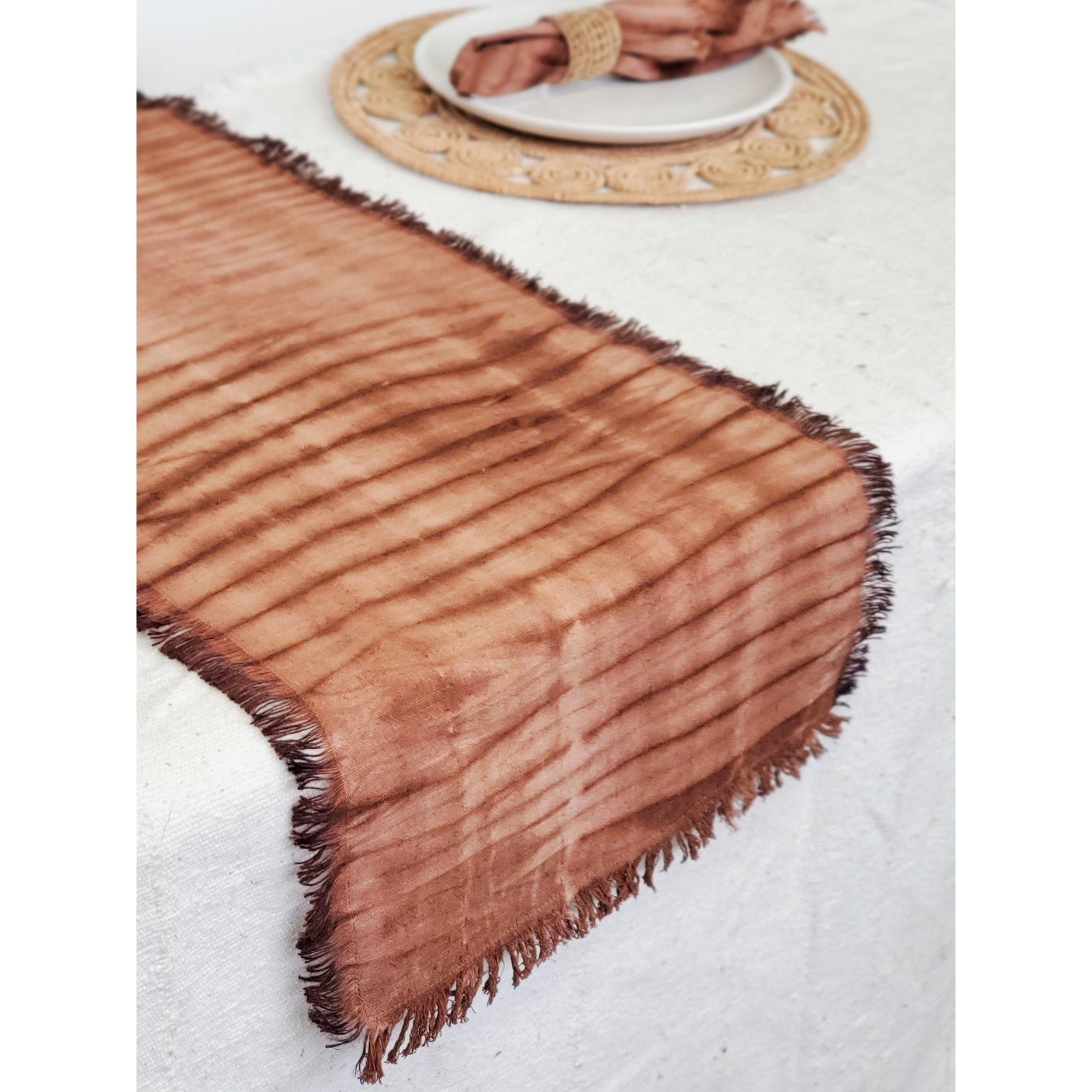 Tie Dye Cotton Table Runner - Brown - colletteconsignment.com