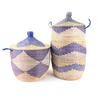 Large Hamper Basket - Blue + Natural Chevron - colletteconsignment.com