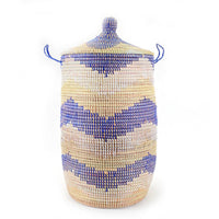 Large Hamper Basket - Blue + Natural Chevron - colletteconsignment.com