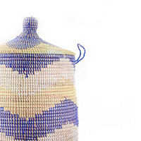 Large Hamper Basket - Blue + Natural Chevron - colletteconsignment.com