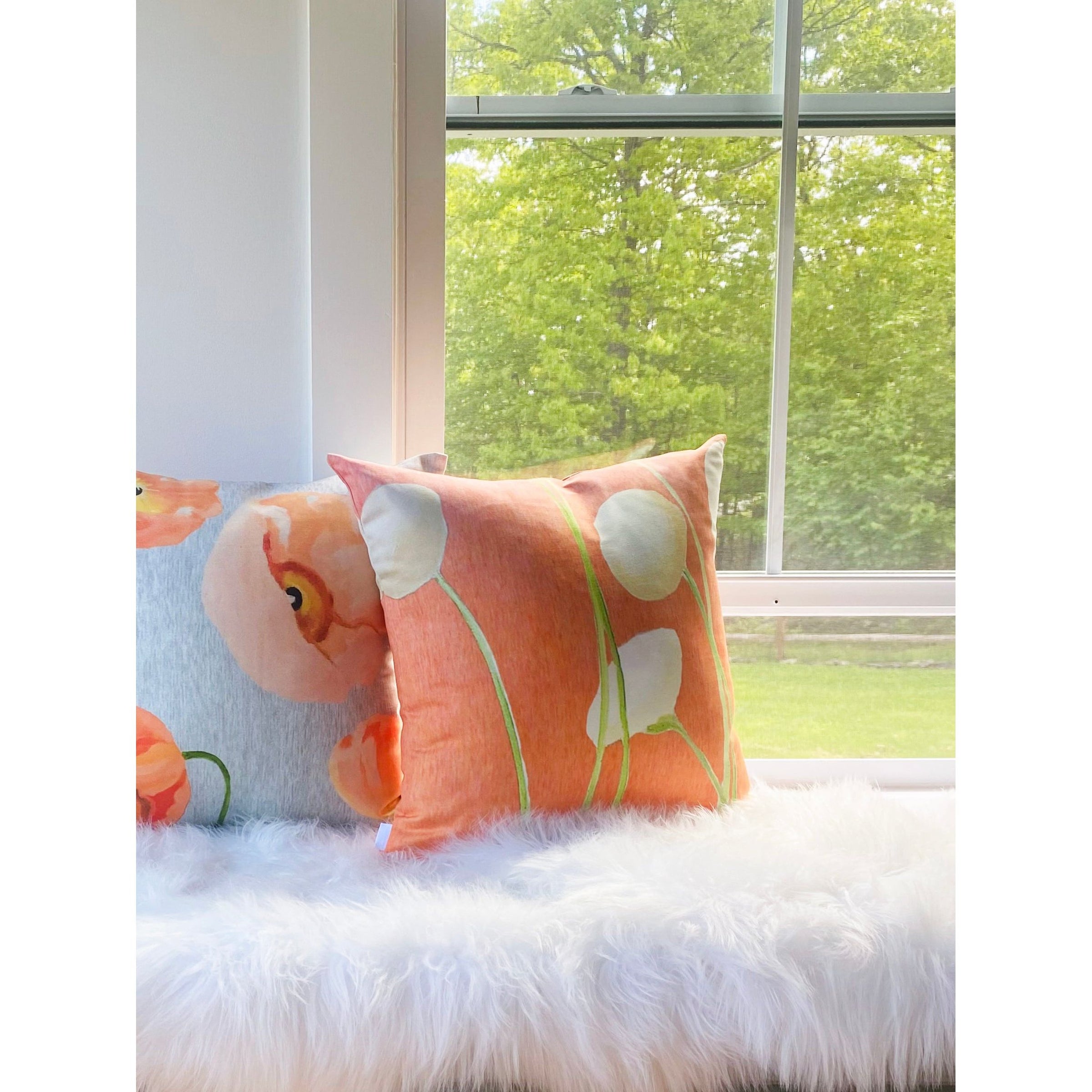 Throw Pillow: Cream Flowers on Orange - colletteconsignment.com
