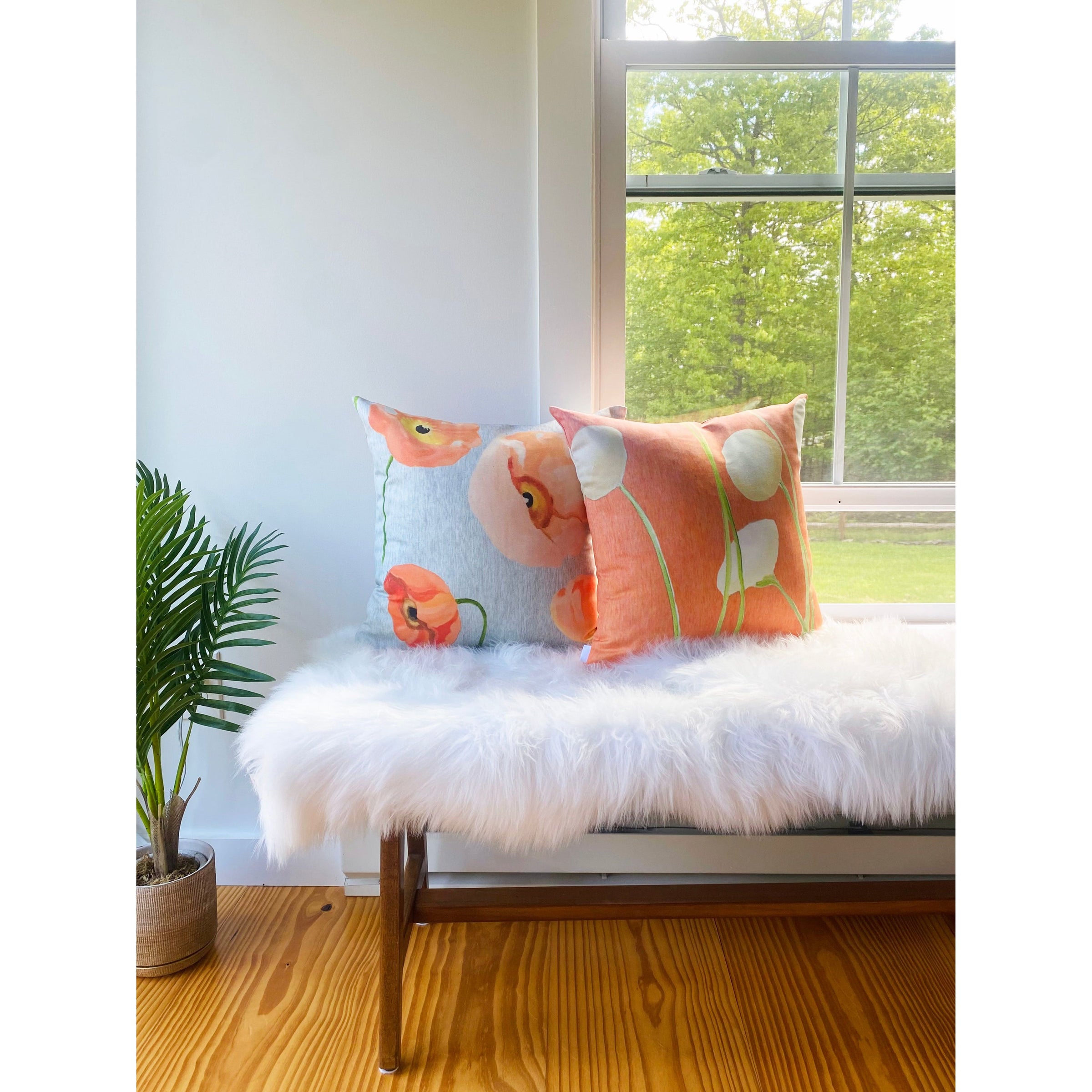 Throw Pillow: Cream Flowers on Orange - colletteconsignment.com