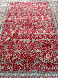 10' x 13.8' Turkish Green & Red Wool Rug