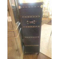 Vintage Black Leather & Steel 'Mayfair' Steamer Trunk Rolling Bar by RH - colletteconsignment.com