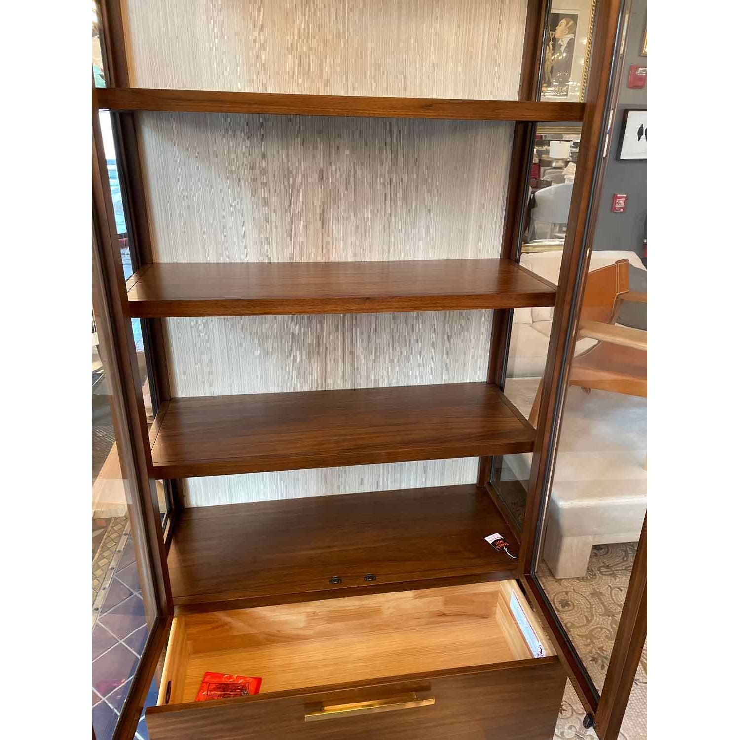 Walnut Eleana Cabinet w/ Beveled Glass Panel Doors & LED Lighting by Hooker