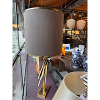 XL Shiny Brass Table Lamp w/ Dark Gray & Brass Shade