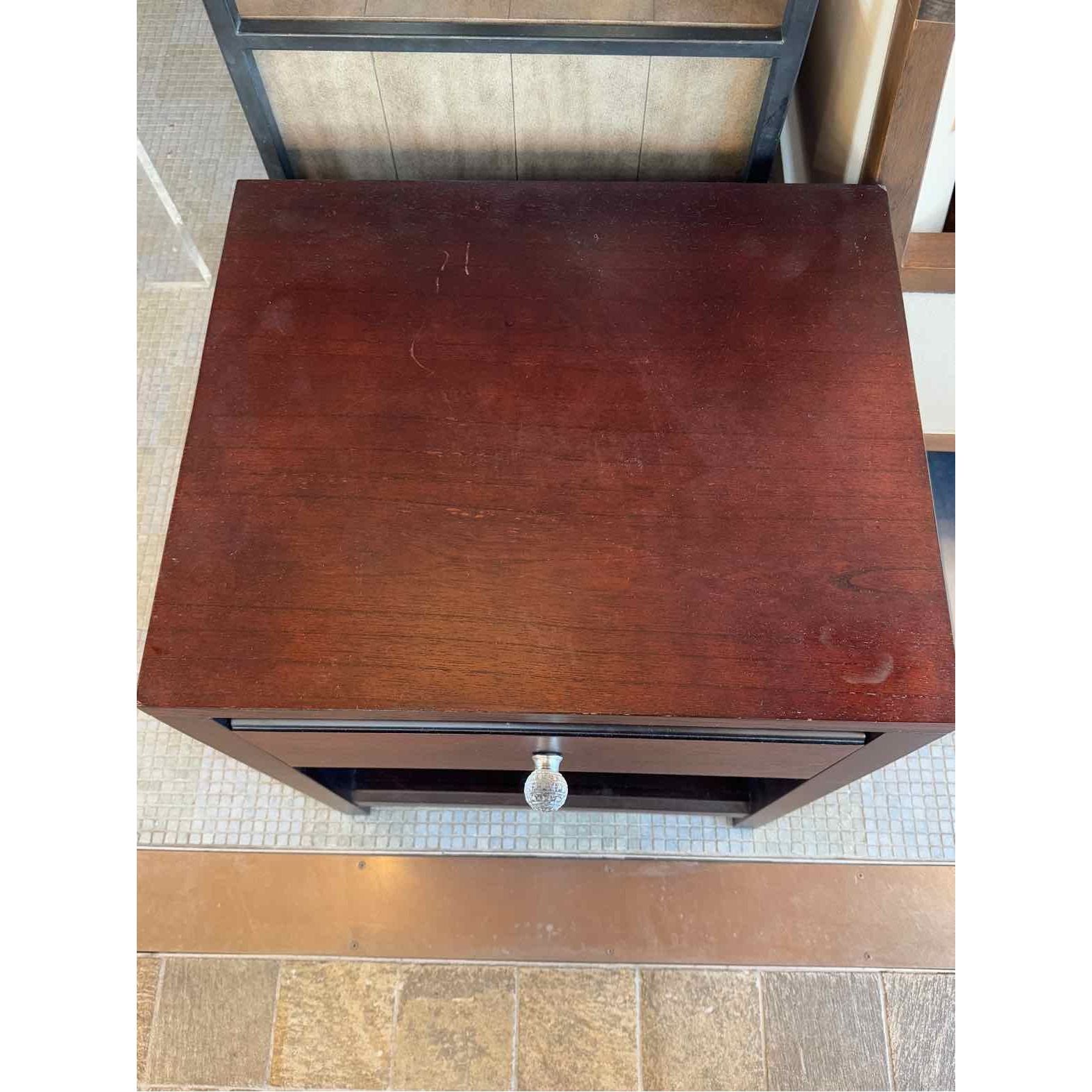 Solid Mahogany Side Table w/ Glass Handle - AS IS