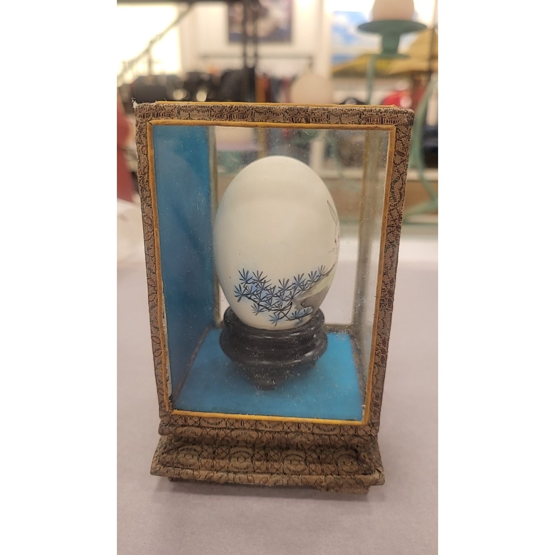 Chinese Painted Egg in Silk & Glass Case
