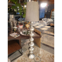 Stacked Pearls Wood Floor Lamp w/ Gray Shade