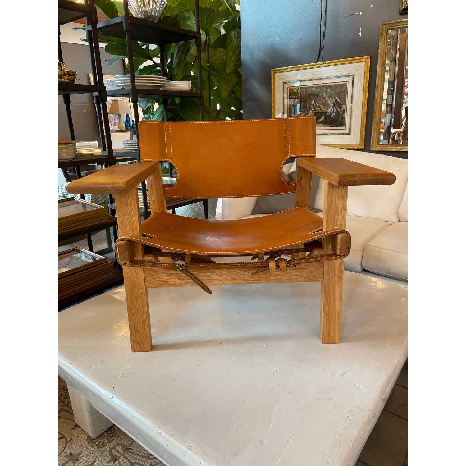 Leather Belt Sling Back Lounge Chair Insp. by Borge Mogensen (AS IS)