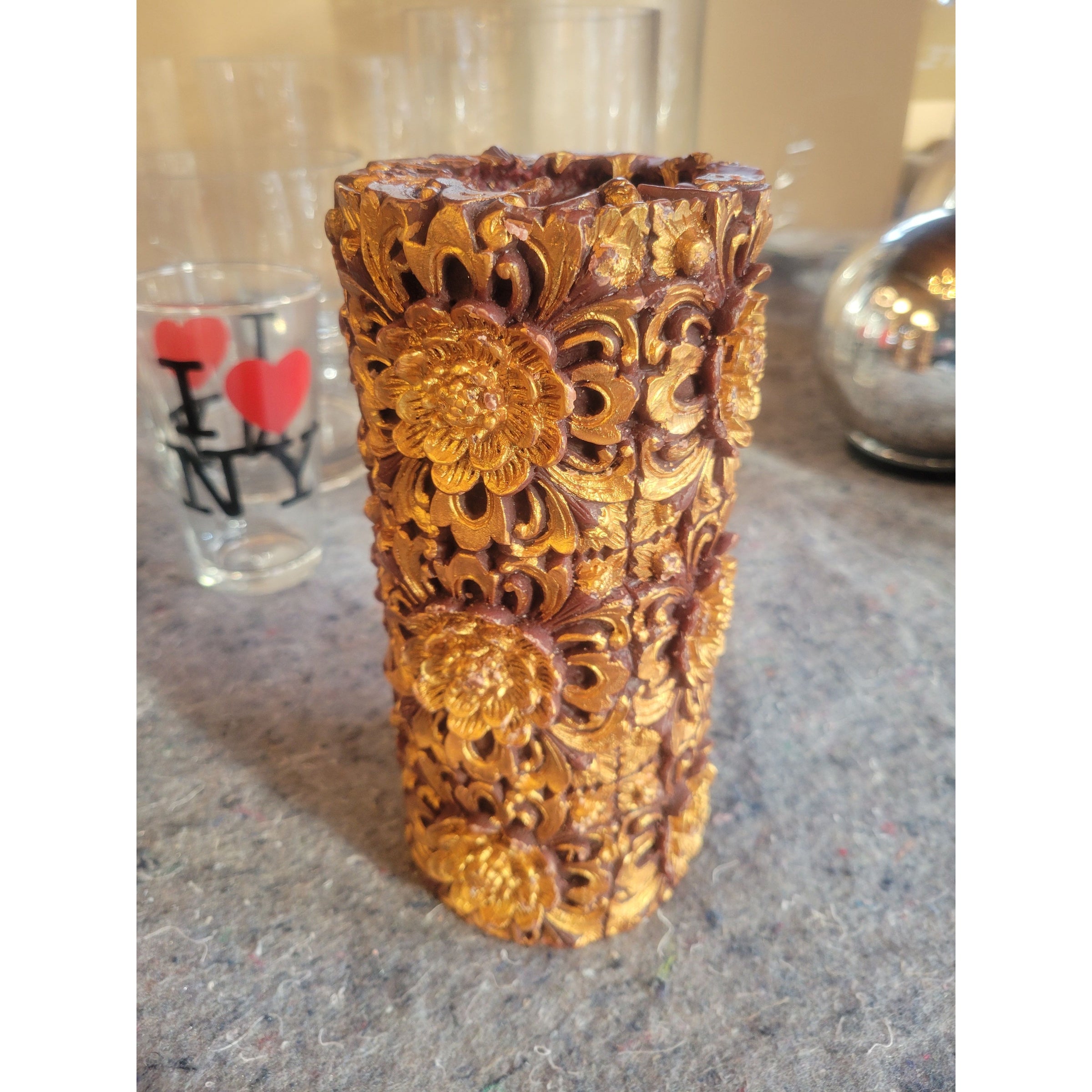 Carved Floral Pillar Candle