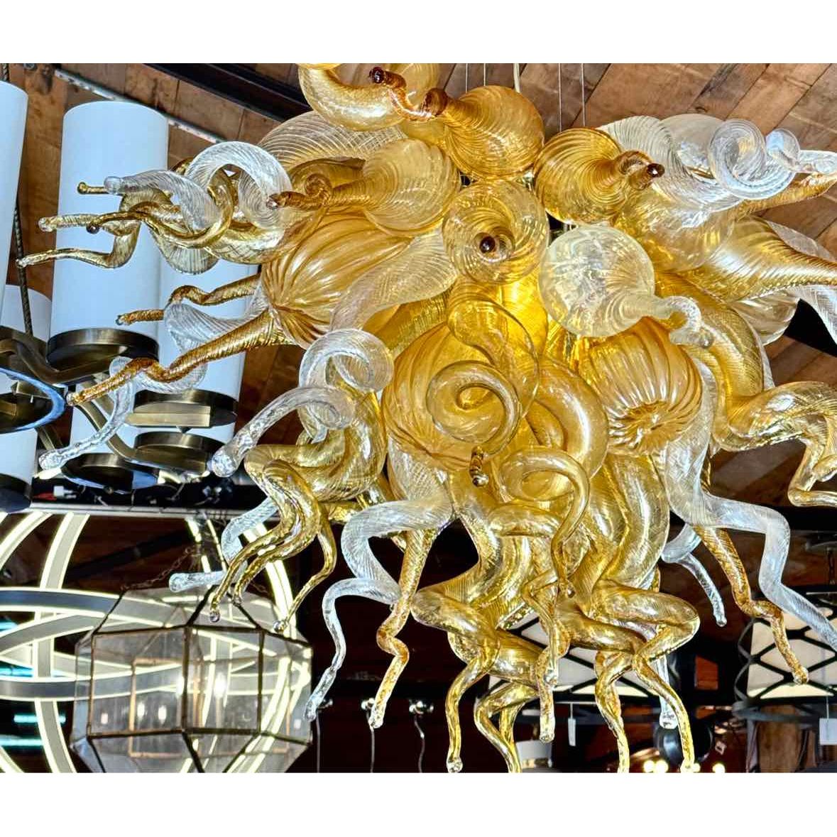 Chihuly Style Orange Murano Blown Glass Pendant Light