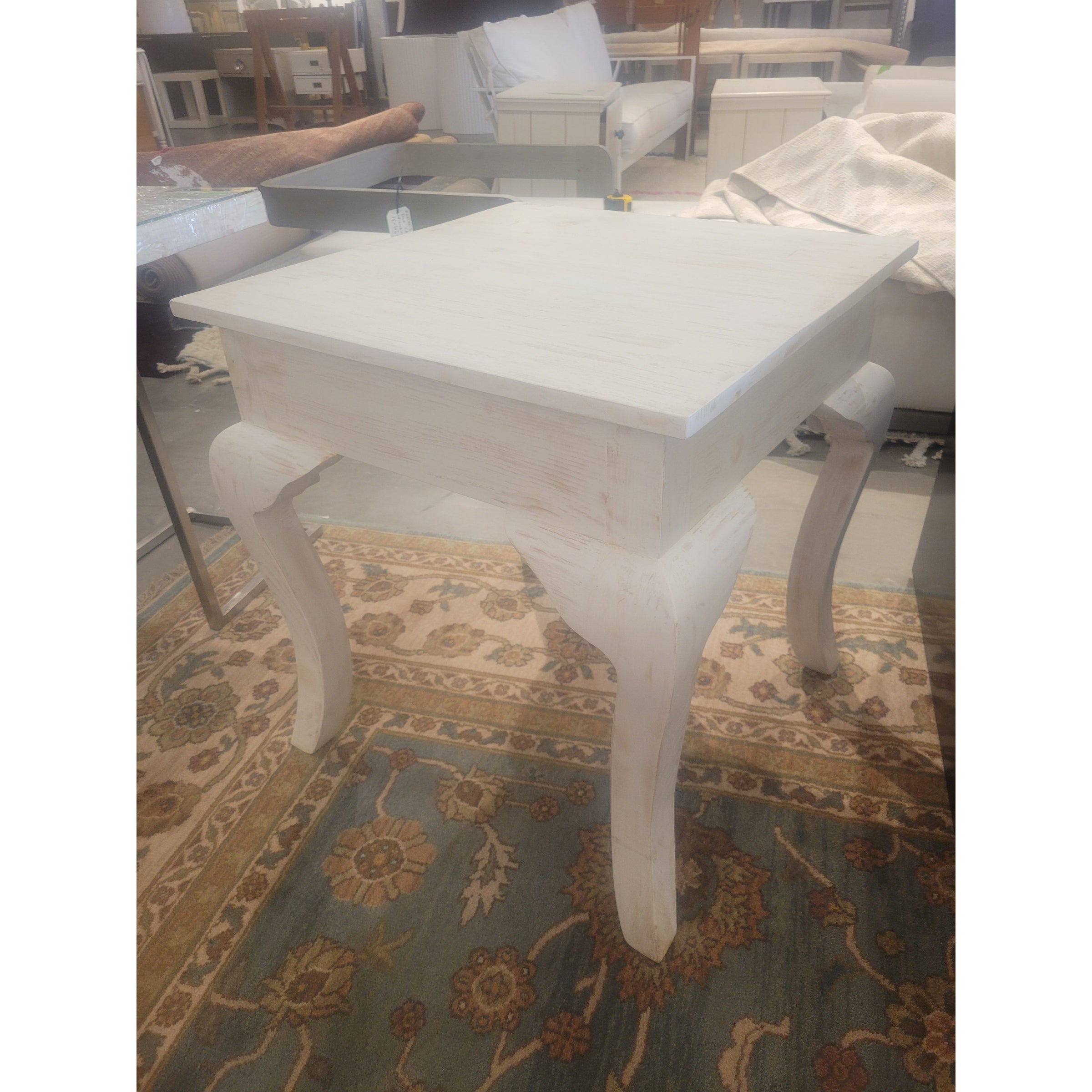 Queen Anne Style White Wash Wood Side Table