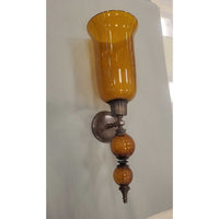 Antique Etched Amber Glass & Bronze Candle Stick Sconce (AS IS)