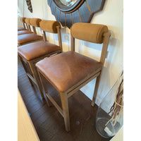 Pecan Oak Bar Stool in Bourbon Tuscan Leather & Saddle Nubuck Leather