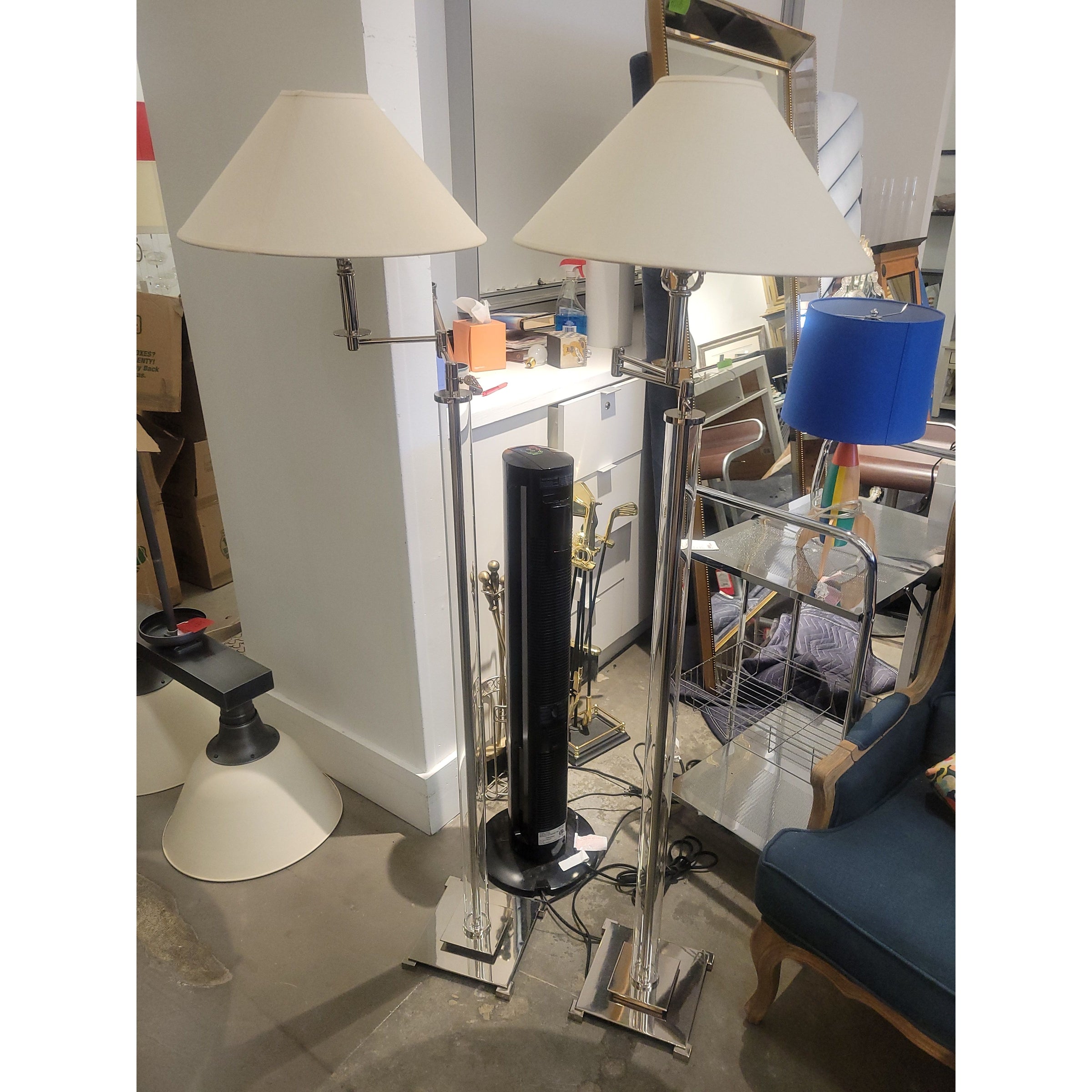 Glass French Column Swing Arm Floor Lamp w/ Beige Shade by RH - 10"sq x 67"H (Sh