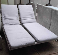 Teak Double Outdoor Lounge Chaise w/Wheels & Grey Cushions