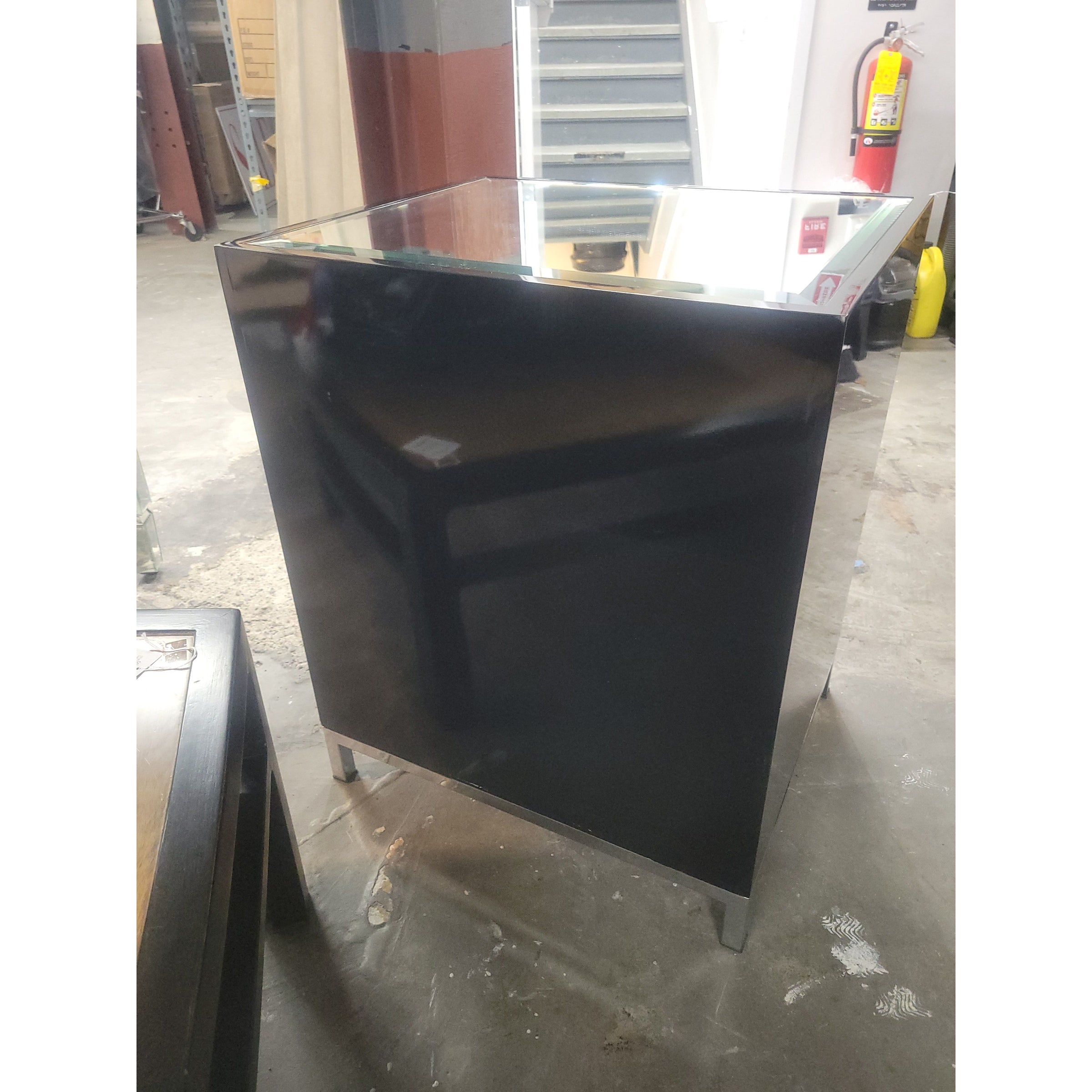 Black Lacquer & Nickel 3-Drawer Nightstand w/ Mirror Top by Worlds Away