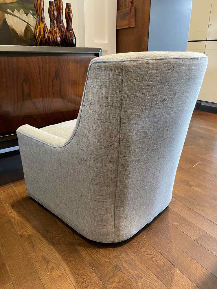 PAIR of Blue Upholstered Swivel Chairs w/ Velvet Piping by CR Laine