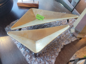 PAIR of Triangular Brushed Metal Trays on Horn Feet
