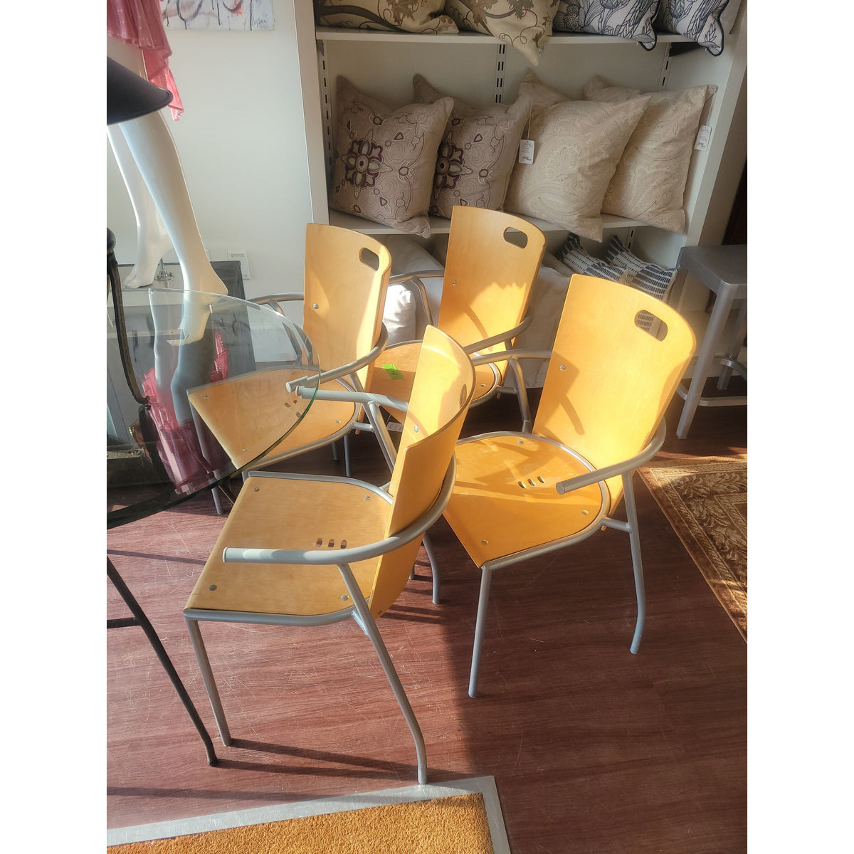 SET of 4 Modernist Style Plywood & Metal Chairs - AS IS