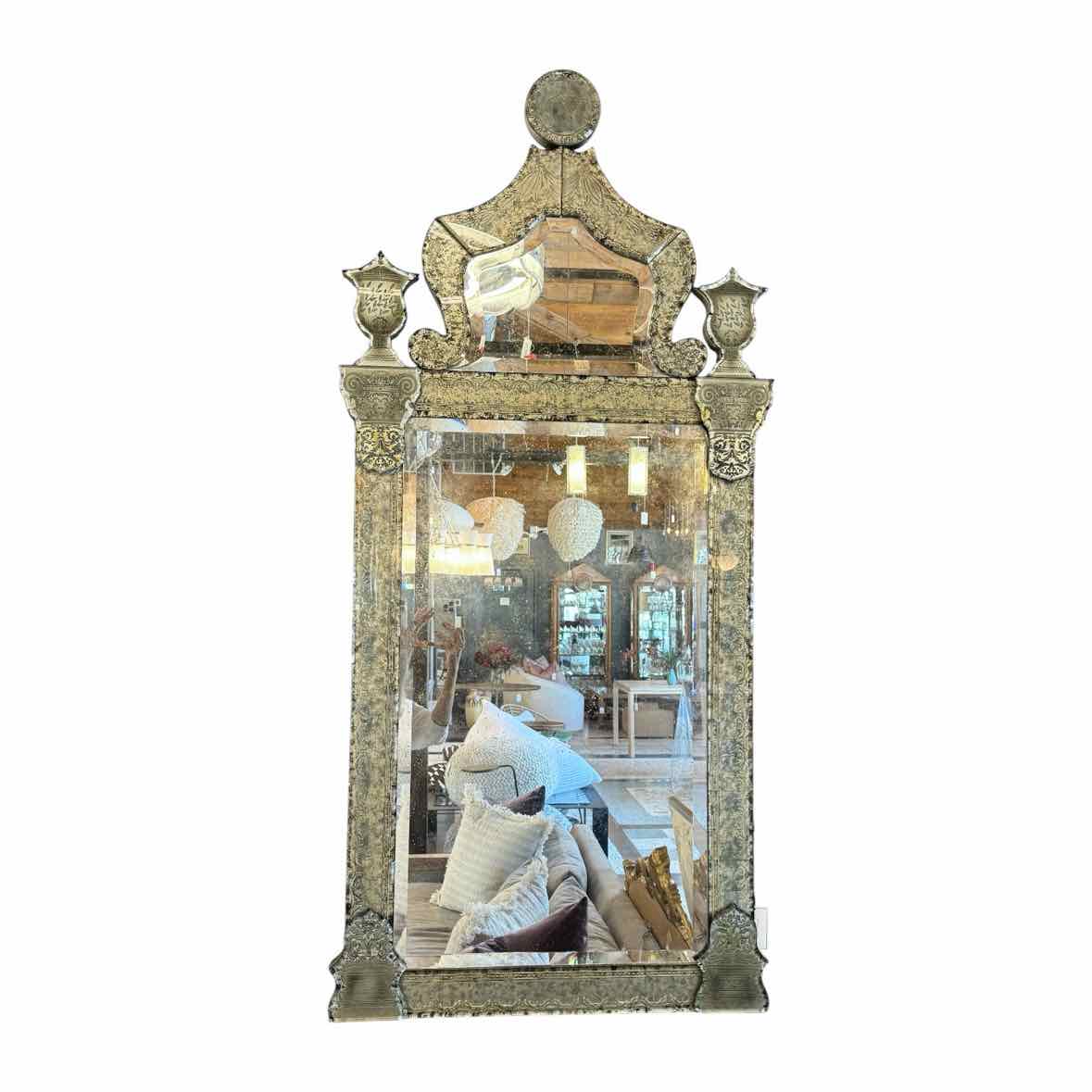 Hollywood Regency Style Gray Painted Venetian Mirror