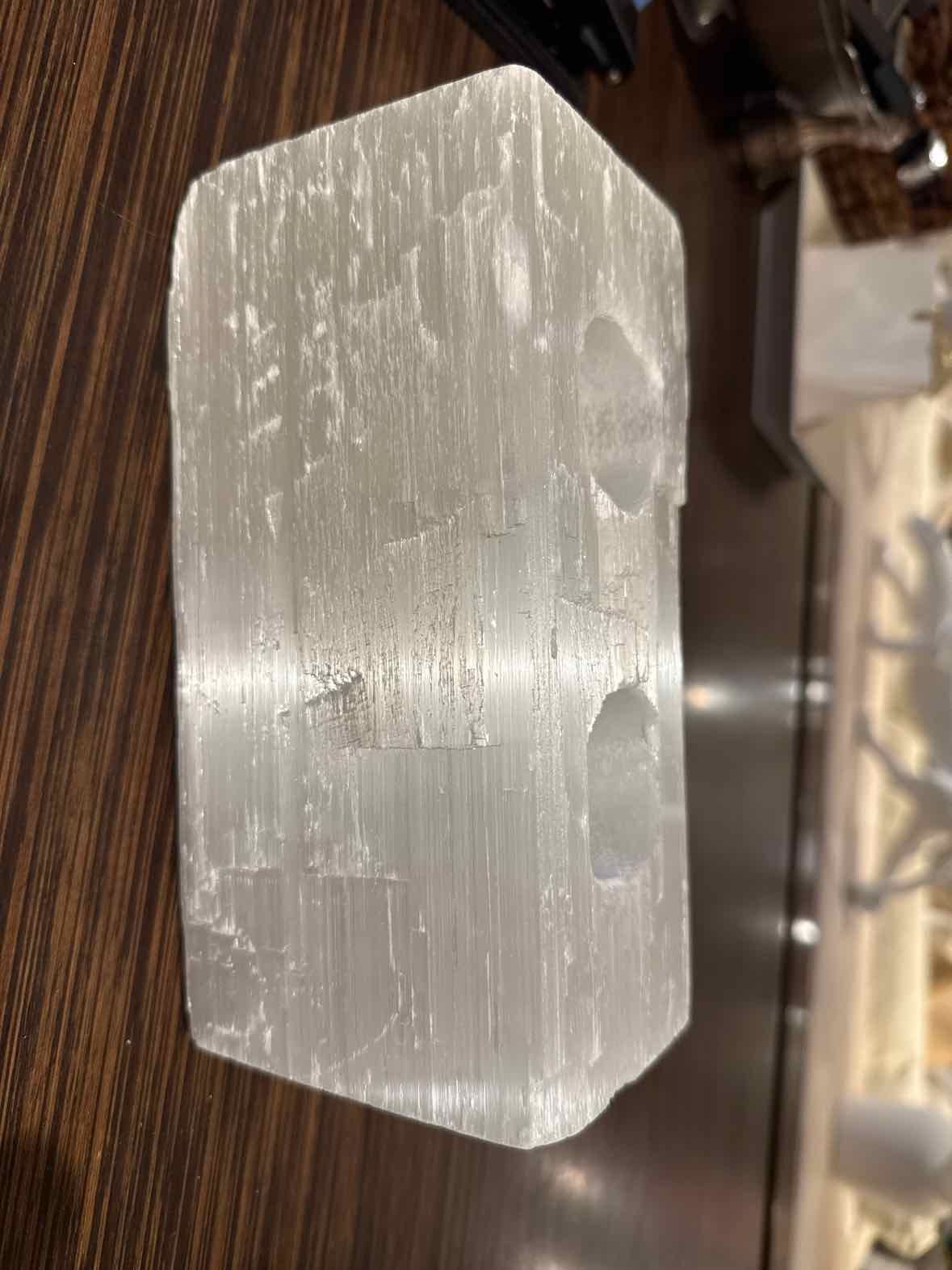 Selenite Gypsum Candleholder, 7.75" L x 3" W x 4" H