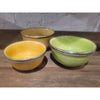 SET of 3 Yellow & Green Ceramic Bowls w/ Metal Trim