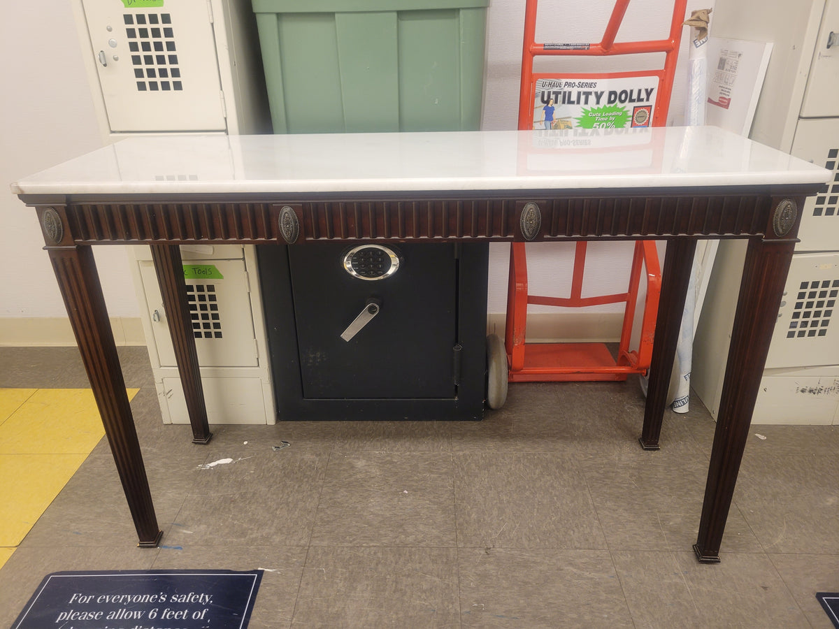 Vintage Mahogany Console Table w/ White Marble Top (AS IS)