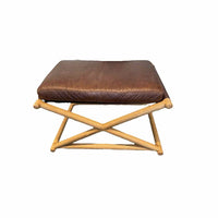 Brown Saddle Leather X Frame Walnut Bench