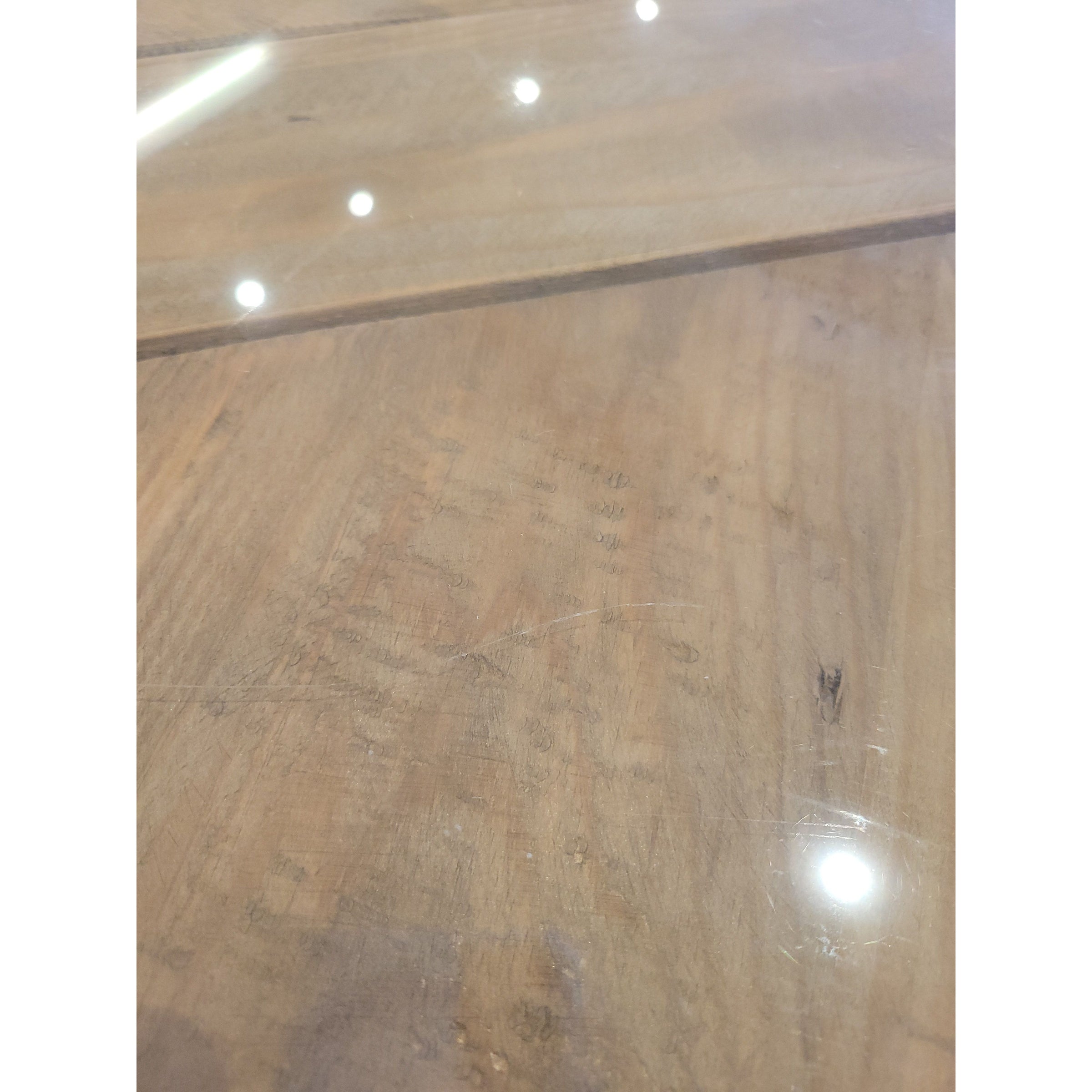 4-ft Round Wood Trestle Dining Table w/ Glass Top - AS IS